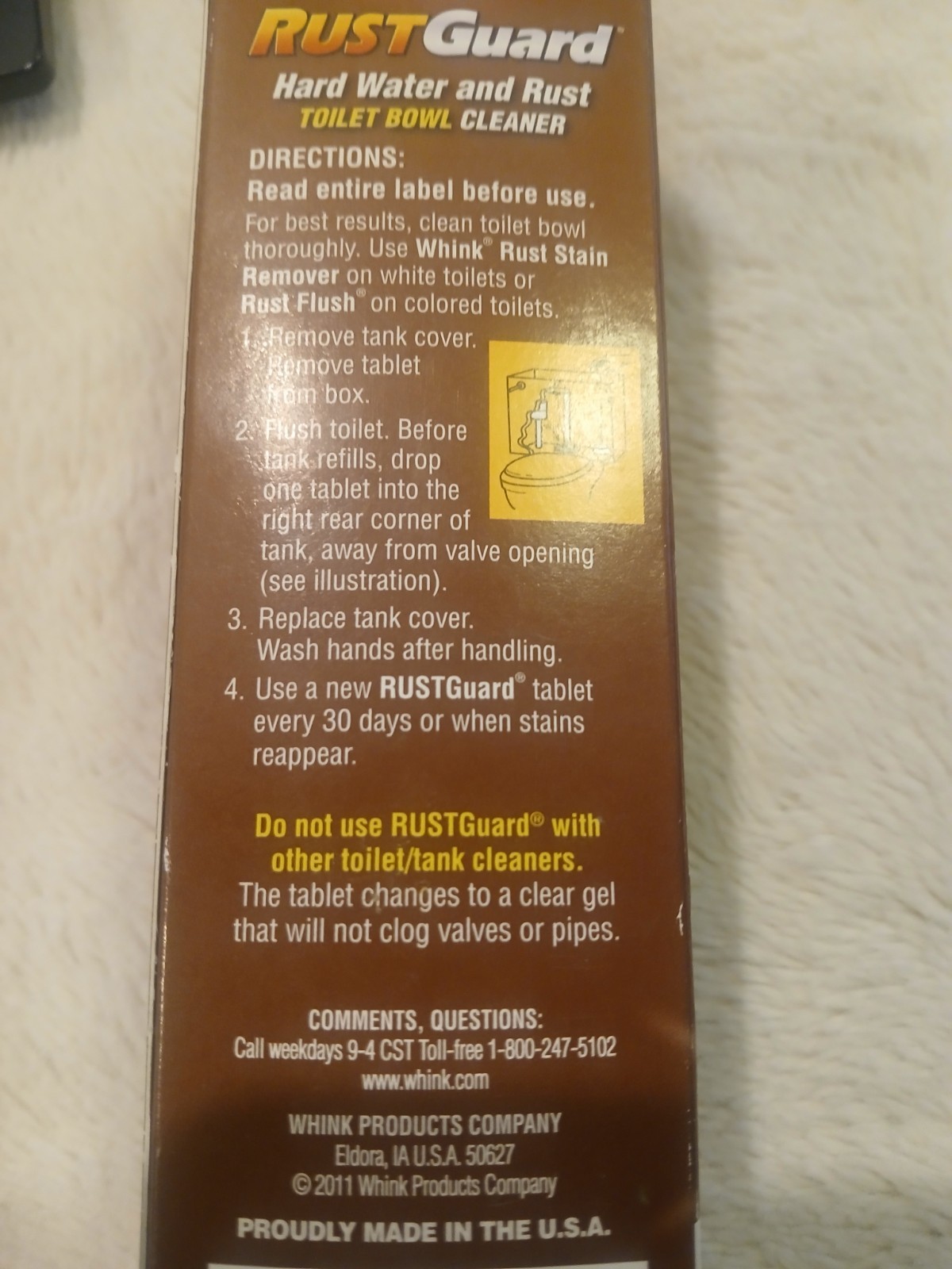 NEW Whink Rustguard 2-in-1 Hard Water & Rust Stain Toilet Bowl Cleaner 12oz