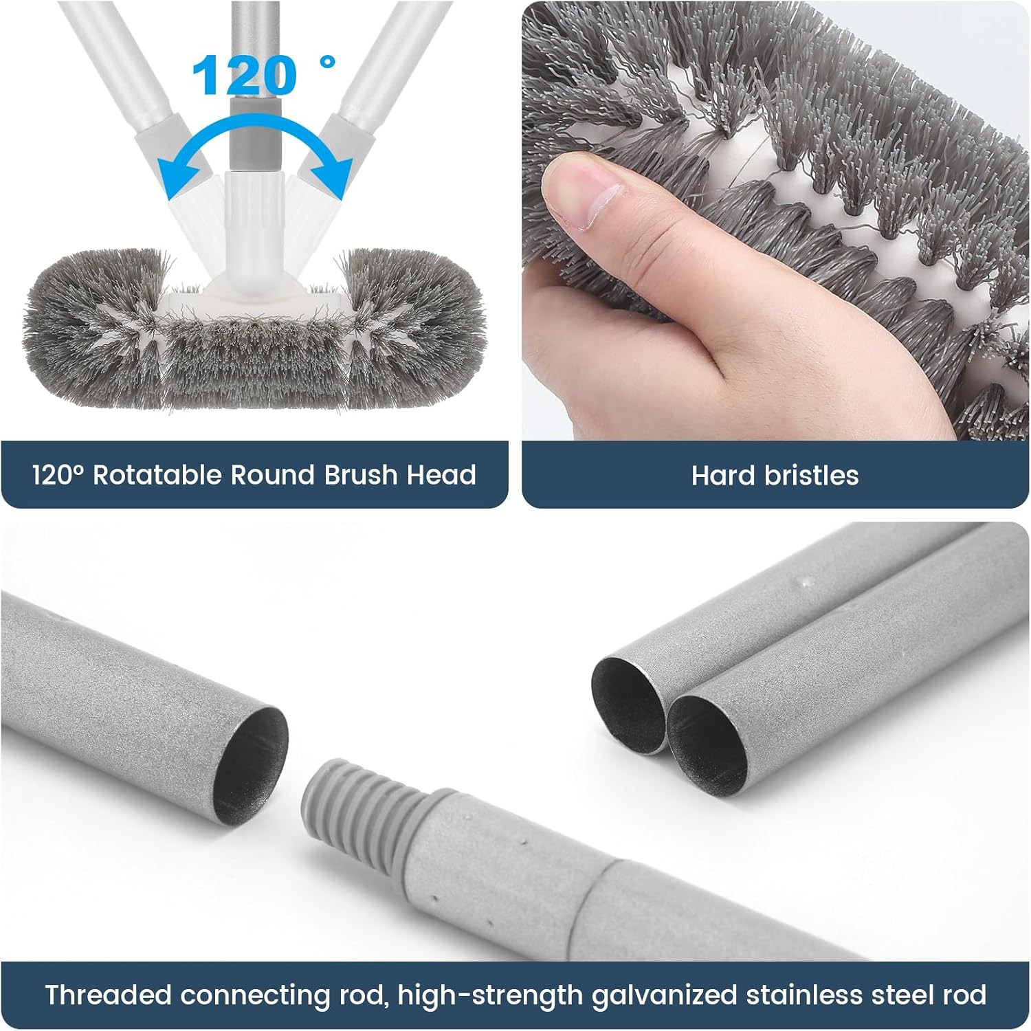 Deck Brush with 51″ Long Handle 360° Cylindrical Scrub Cleaner Tool for Cleaning
