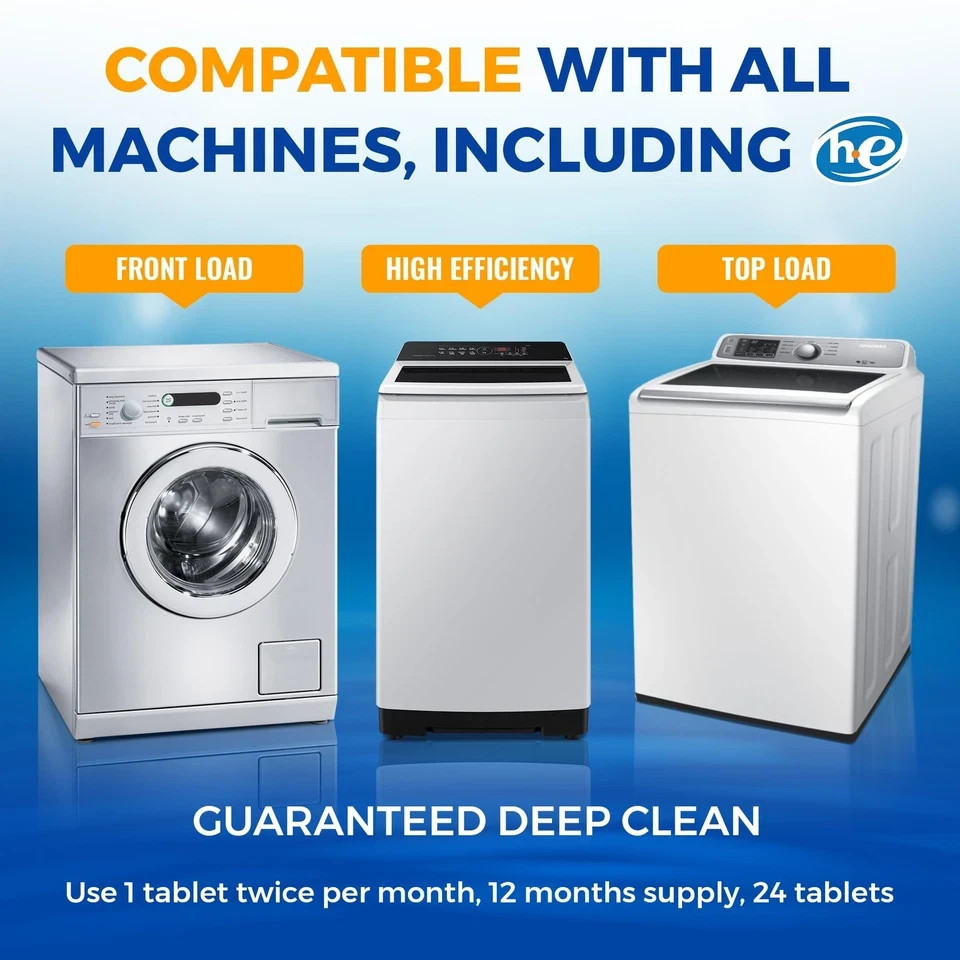 Bastion Washing Machine Cleaner, Deodorizer, & Descaler – 24 pack