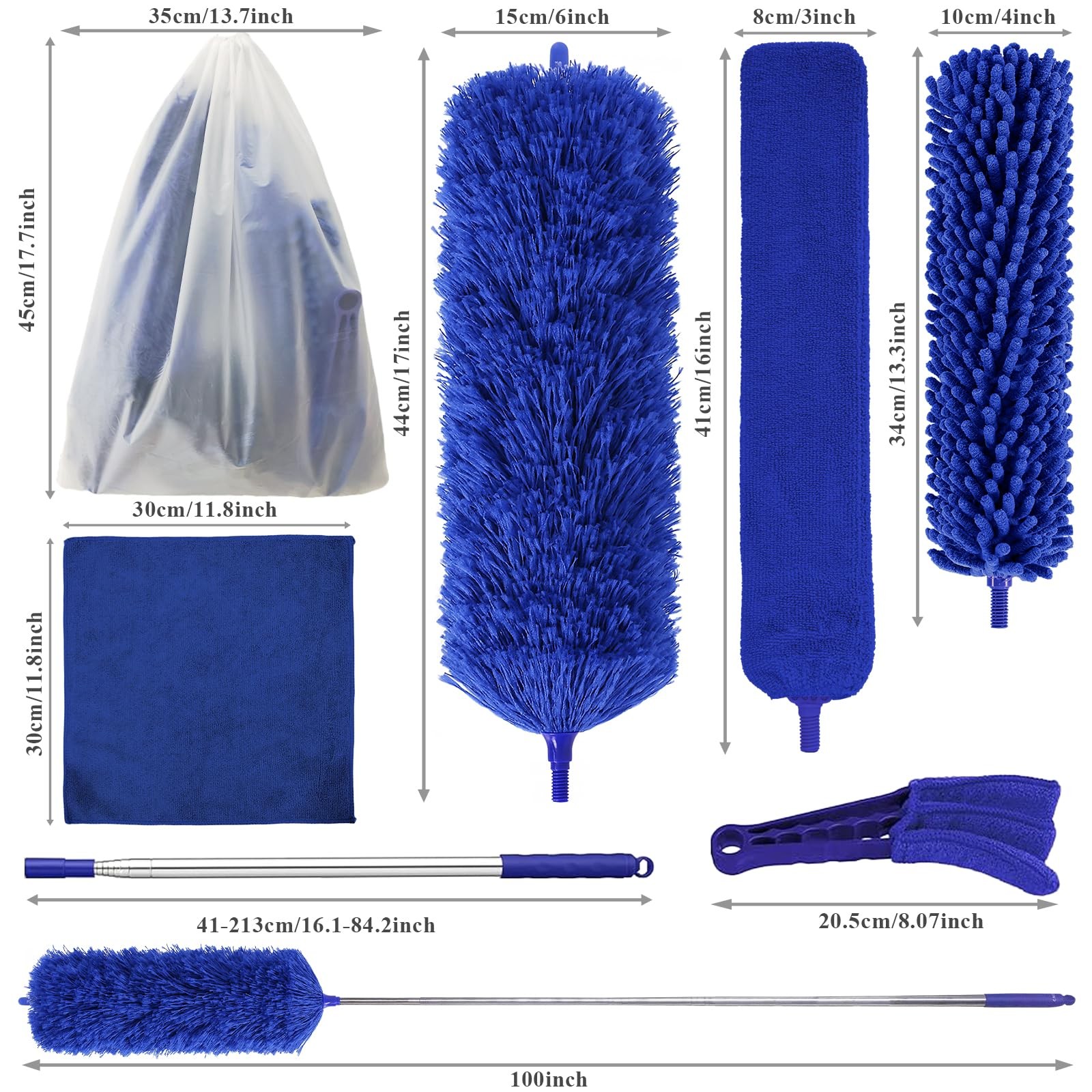 Dusters for Cleaning 9 in 1 Kit 100” Feather with Extension Pole Retractable