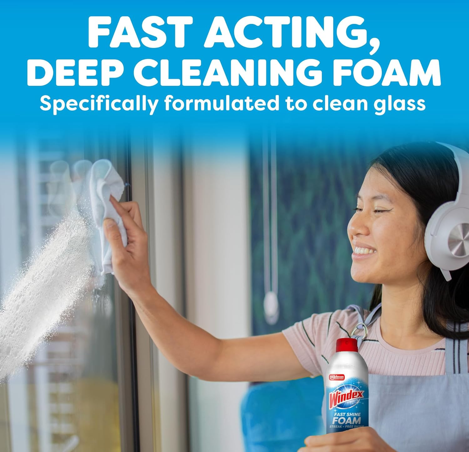 Fast Shine Foam Glass Cleaner, No-Drip Aerosol Cleaning Spray, 19 Oz.
