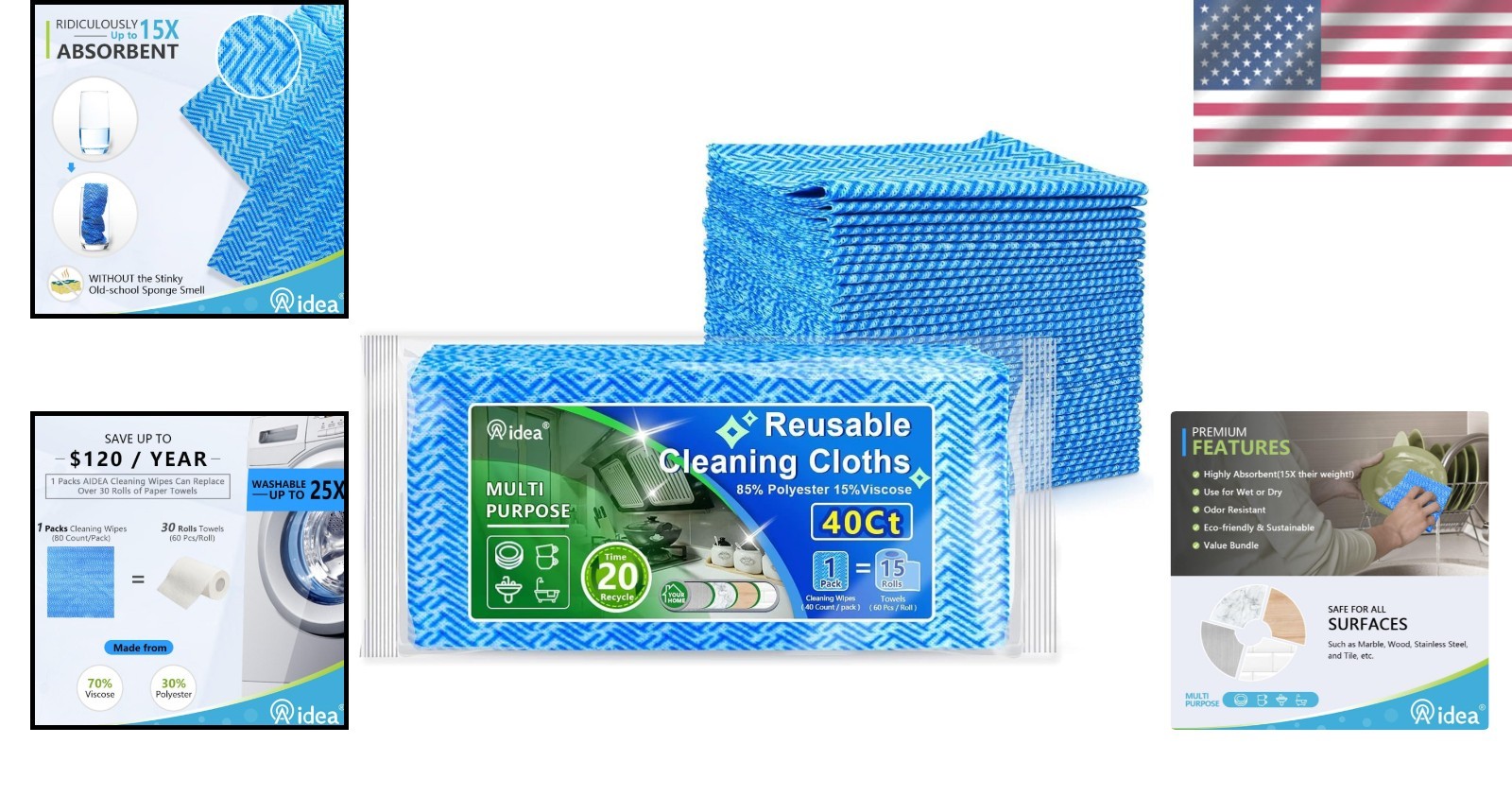 40ct Eco-Friendly Reusable Cleaning Wipes – Super Absorbent 12”x24” Cloths
