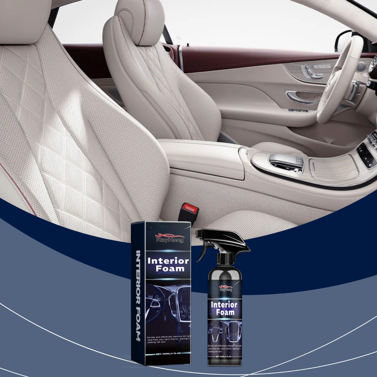 Car Interior Foam Cleaner Multipurpose for Leather Plastic Fabric Deep Clean
