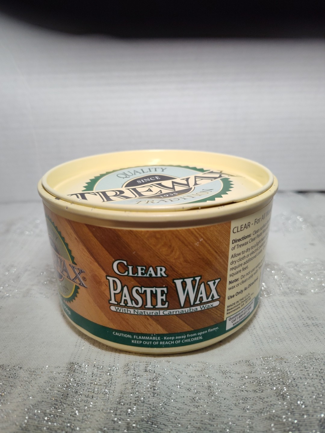Used Original Trewax Clear Paste Wax Polish 12.35 Oz Can 70% Remaining