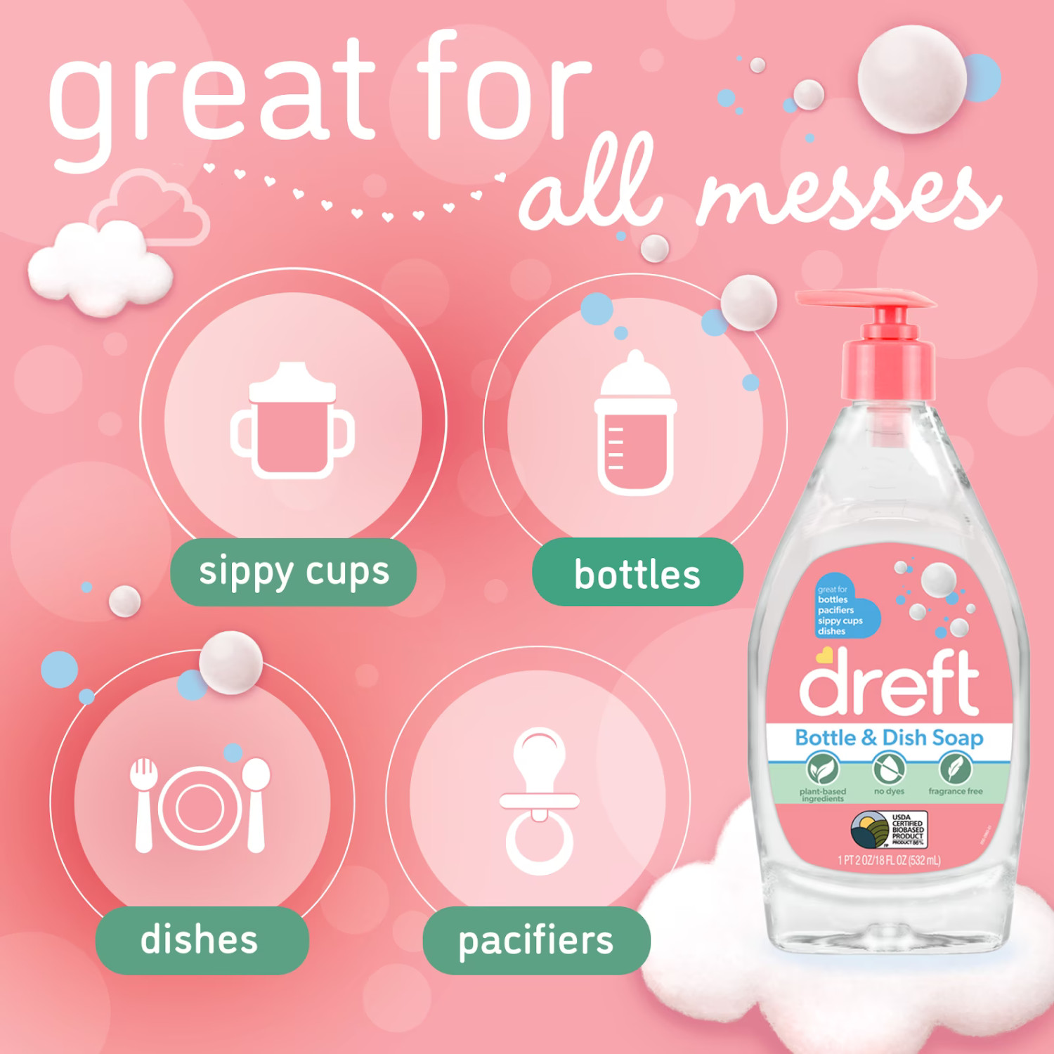 ( 2 Pack ) Dreft Baby Bottle Dish Soap, Fragrance-Free Liquid Detergent, 18oz