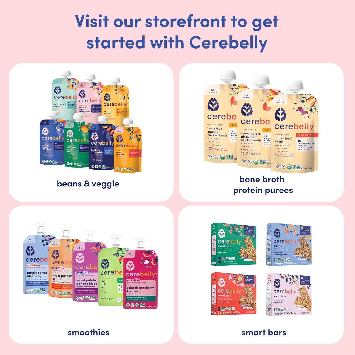 Cerebelly Organic Baby Food Pouches, First Flight Sampler Variety Pack, No Add