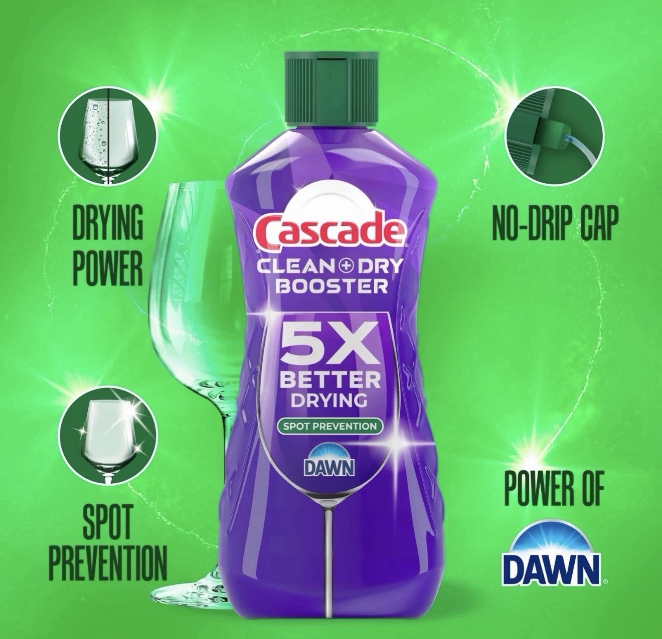 Cascade Rinse Aid Clean & Dry Booster 16oz Spot Free Shine Fast Dry Dishwasher