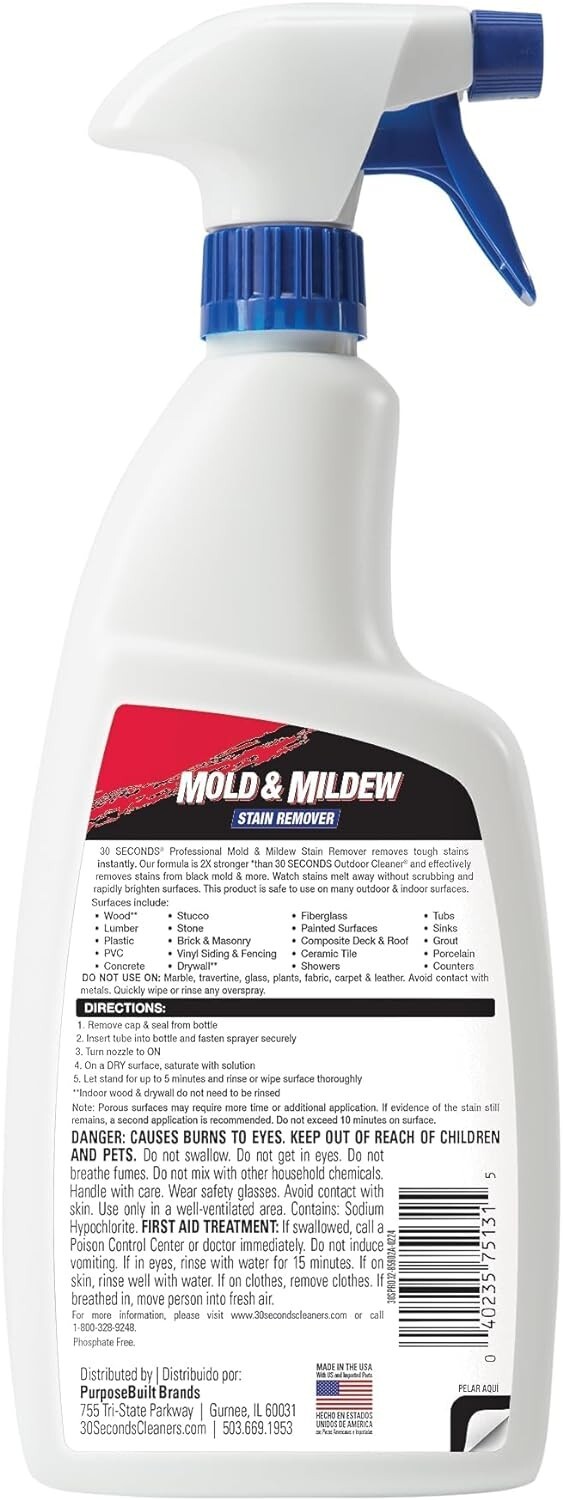 30 SECONDS Pro Mold and Mildew Stain Remover | Scrub Free | Brighter Results Ins
