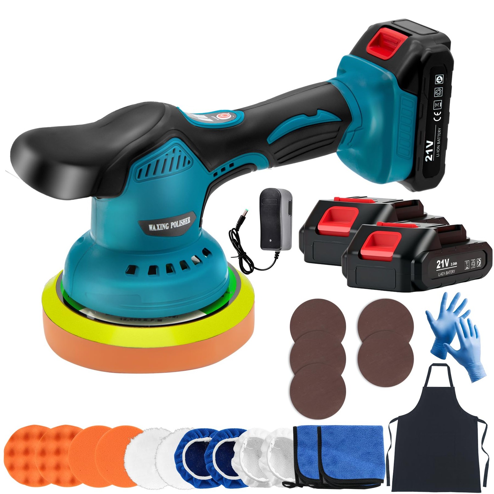Cordless Car Buffer Polisher Kit with 2x21V Batteries, 6 Inch Car Polisher wi…