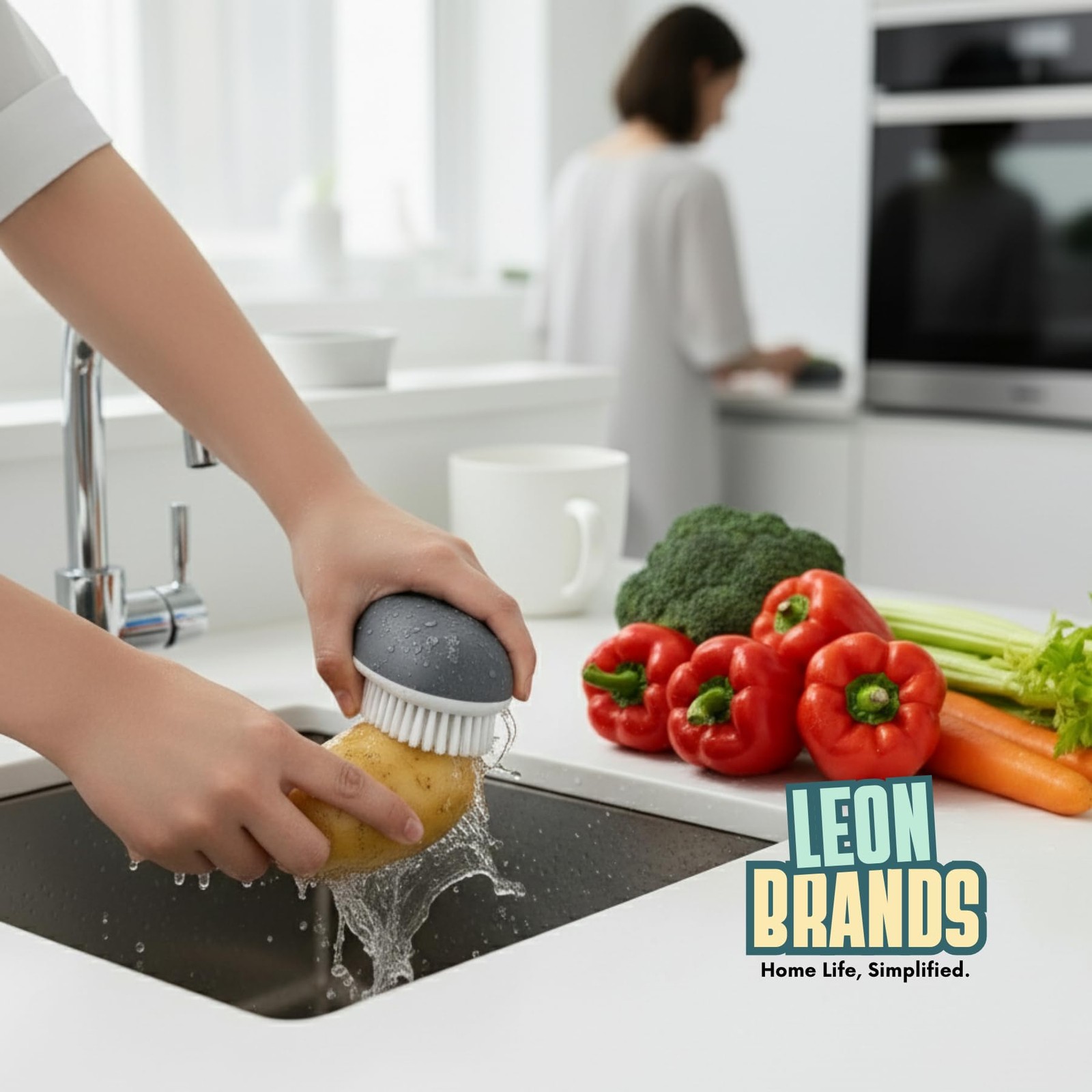 LEONBRANDS 3-Piece Vegetable Brush for Food and Silicone Sink Mat Set – Ergon…