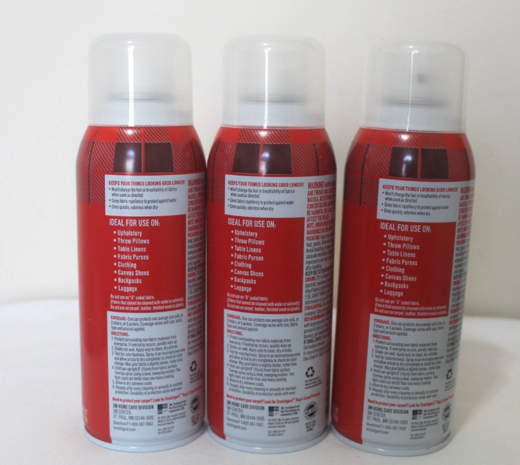 3 X Scotchgard Fabric Upholstery Water Shield Waterproof Protector 10 oz Each