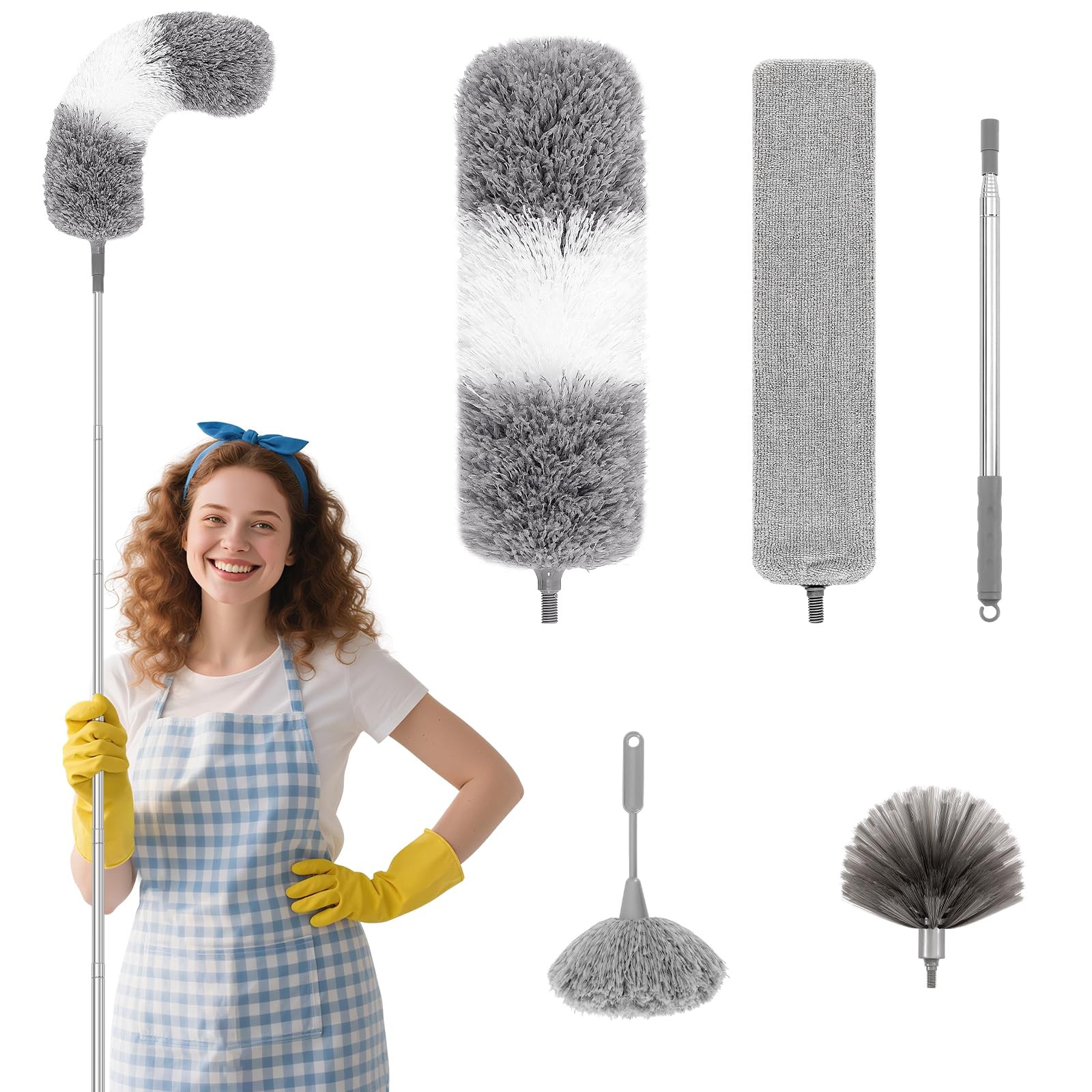 5PCS Dusters for Cleaning, Extendable Microfiber Duster with Extension Pole U…