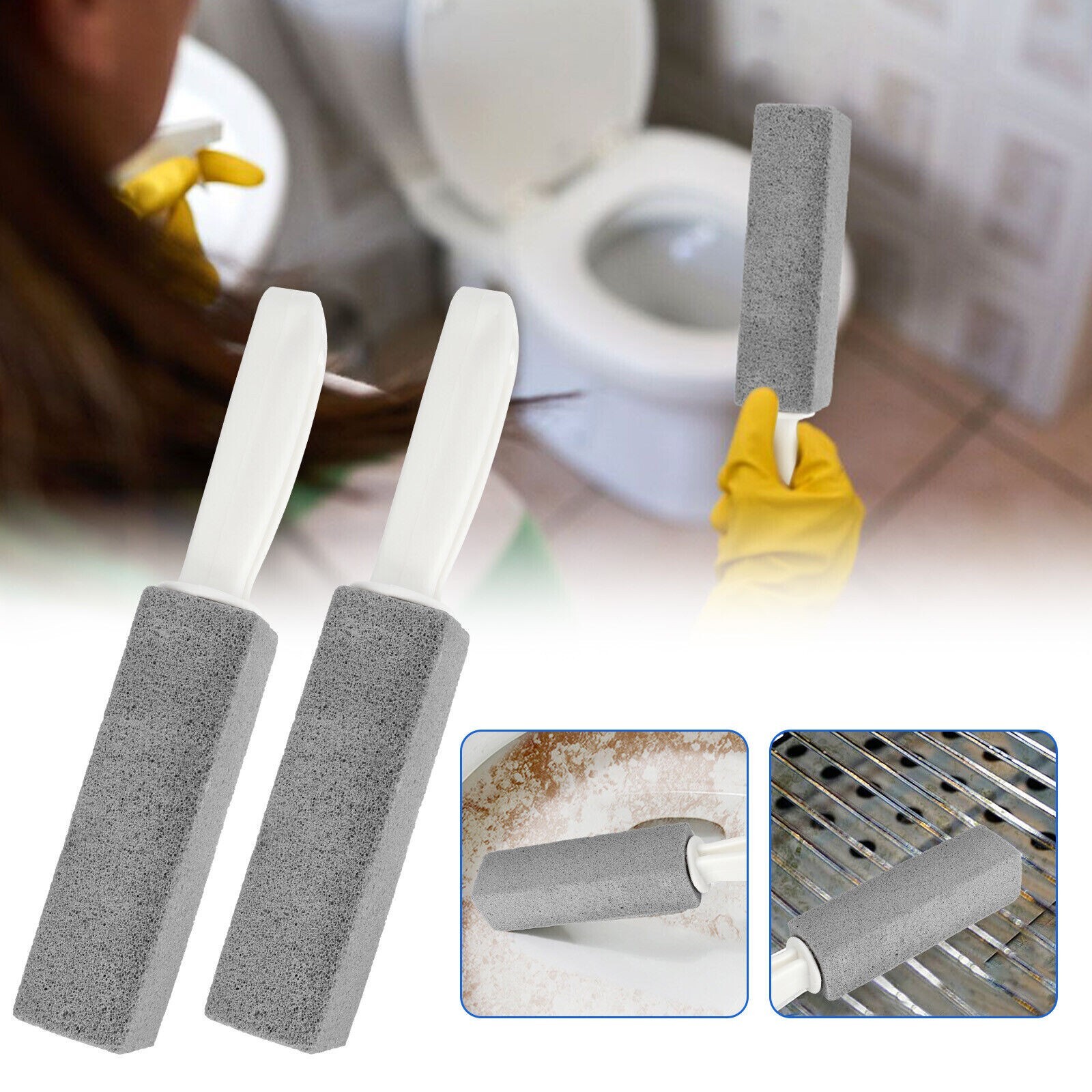 2 Pcs Pumice Stone Cleaning Heavy Duty Handle Toilet Scouring Stain Remover Tool