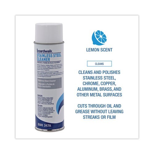 Boardwalk Stainless Steel Cleaner and Polish, Lemon Scent, 16 oz Aerosol Spray