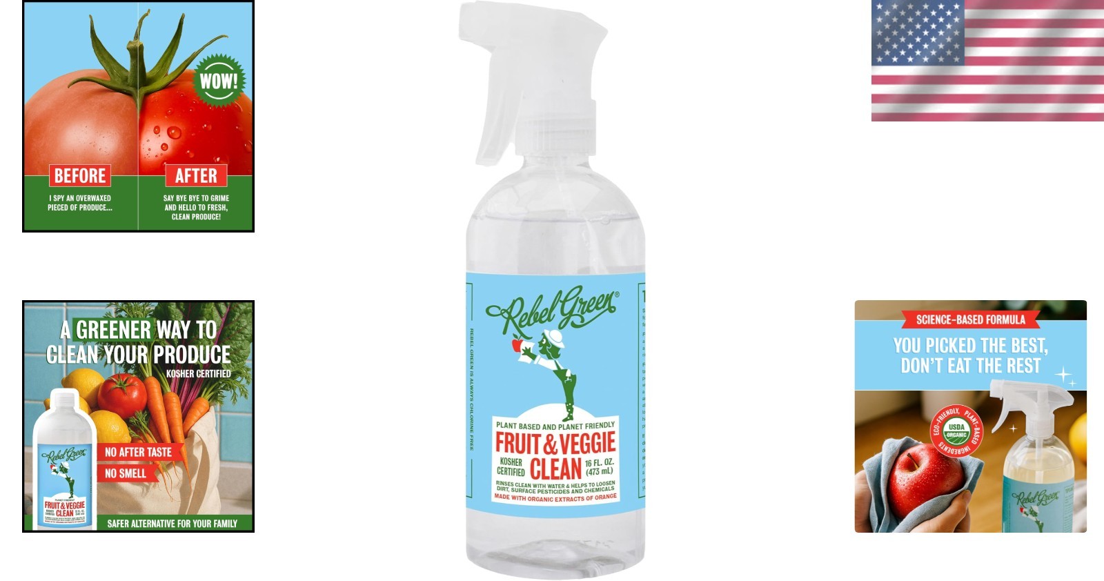 No Rinse Veggie & Fruit Cleaner – Safe, Natural Wash with Fresh Scent – 16 FL OZ