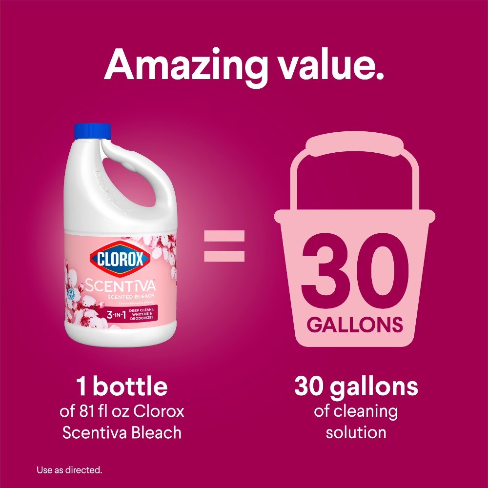 Clorox Scentiva Scented Bleach, Cherry Blossom and Peach, 81 Fluid Ounces