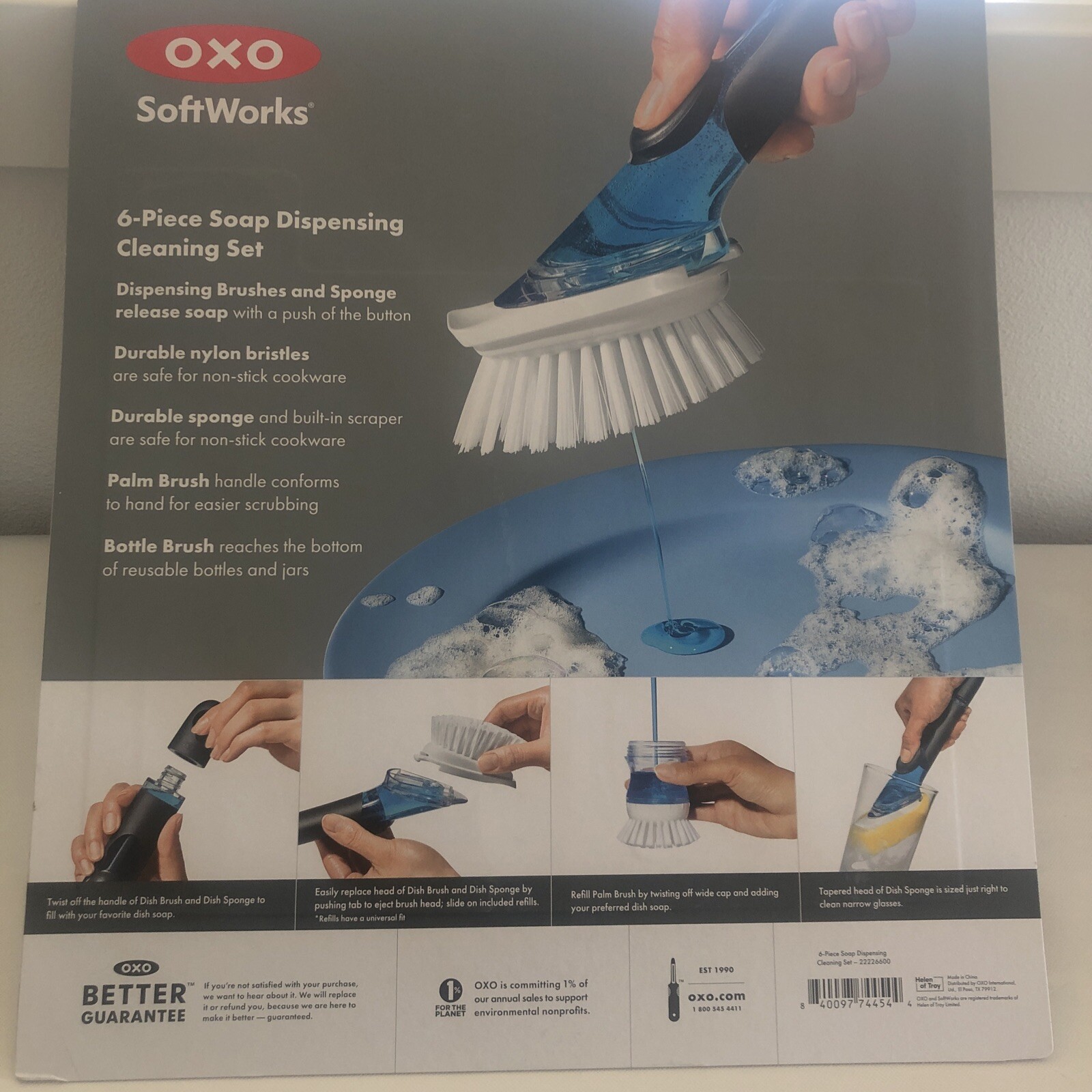 New OXO Softworks Goodgrips 6 Piece Soap Dispensing Cleaning Set Dish Brush