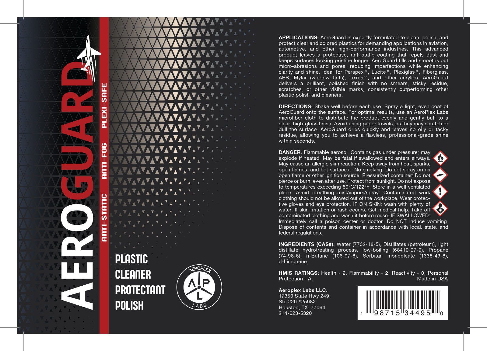 AeroGuard Aviation Plastic Cleaner, Protectant & Polish for Airplane, Motorcycle