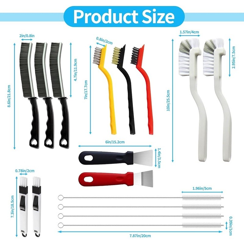 16Pcs Crevice Cleaning Brush Set Multi-Purpose Kitchen Office Tight Spots New