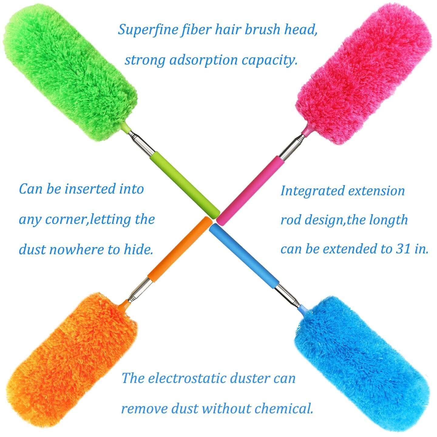 4 Pack Washable Microfiber Feather Duster with Extendable Pole for Car Office
