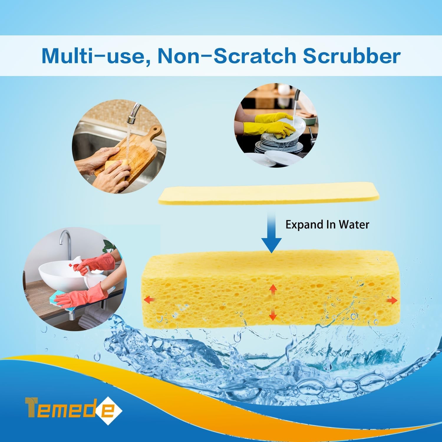 Large Cellulose Sponges, Kitchen Sponges for Dish, Thick Heavy Duty Scrub