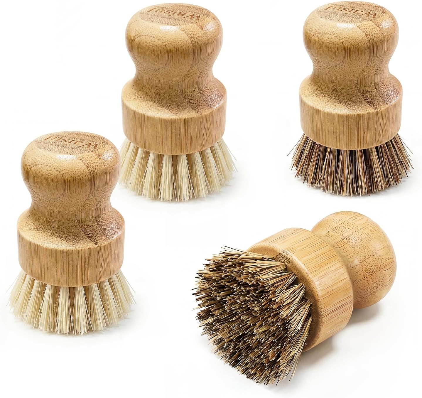 Bamboo Dish Brush Set 4 Pack Sisal Coconut Scrubbers Cast Iron Nonstick
