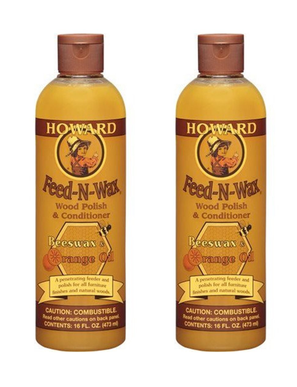 HOWARD Feed n Wax Wood Conditioner Beeswax Polish, Orange, 16 Fl Oz, Pack o…