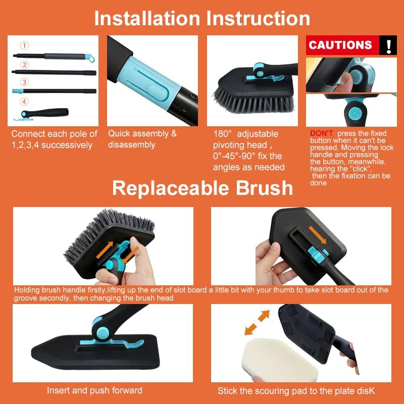 Long Handled Scrub Brush for Shower,3-in-1 Cleaning Brushes with 3 Different …