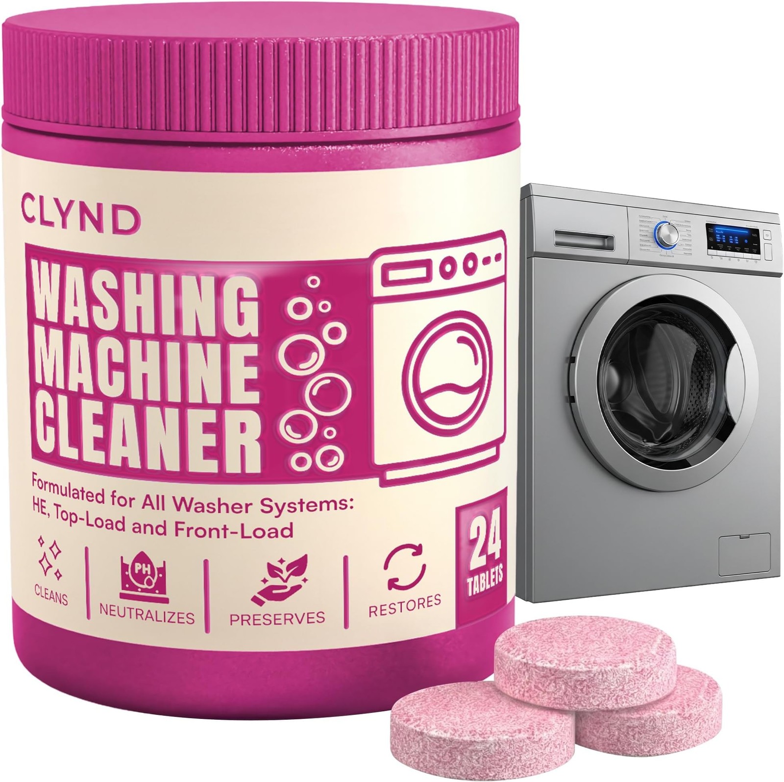 Washing Machine Cleaner Tablets Unscented 24 Pack Residue-free Laundry Washer…