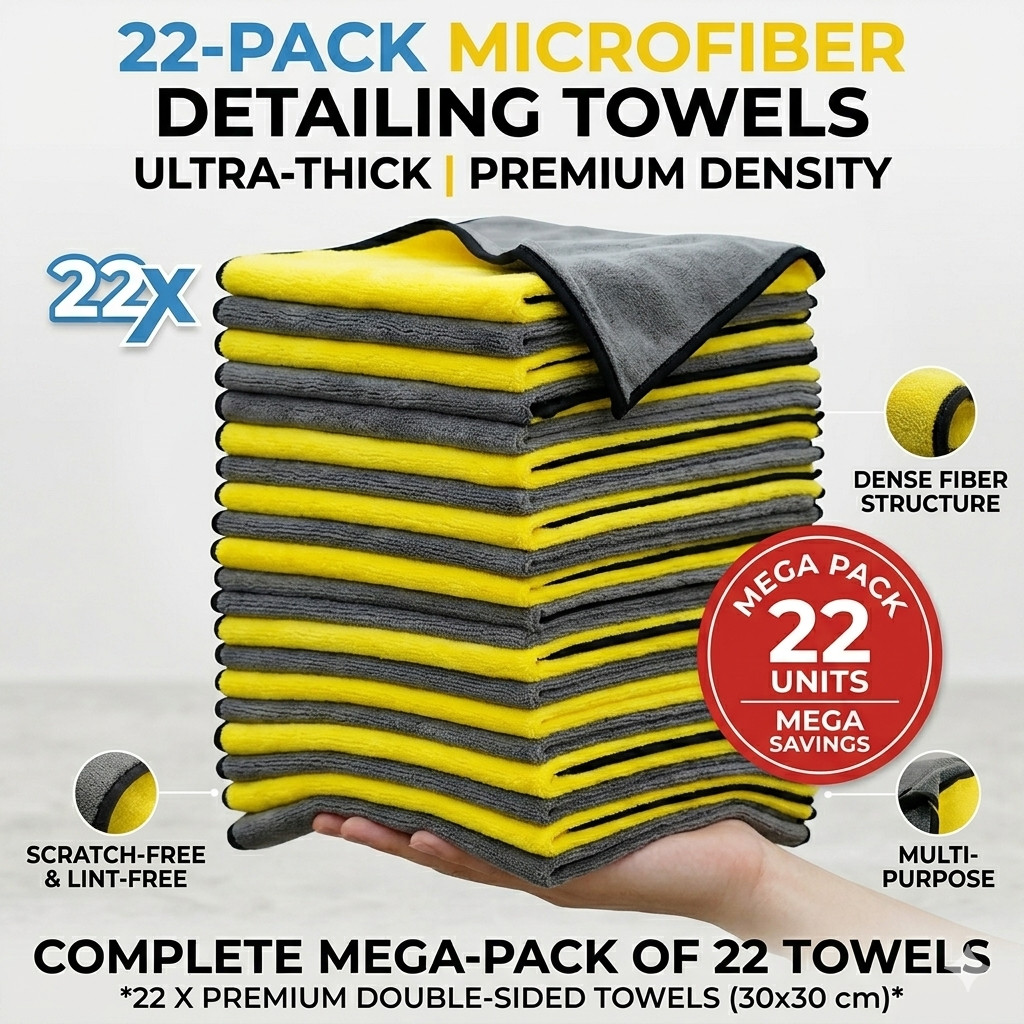 22 Pack Microfiber Towels 30x30cm Car Detailing Cleaning Cloth Double Sided Thic