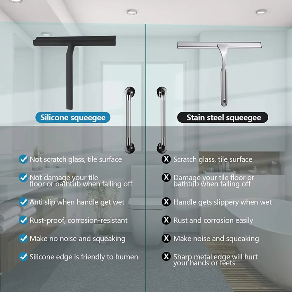 Shower Squeegee for Glass Door Shower Wall Scraper Cleaner With Silicone Holder