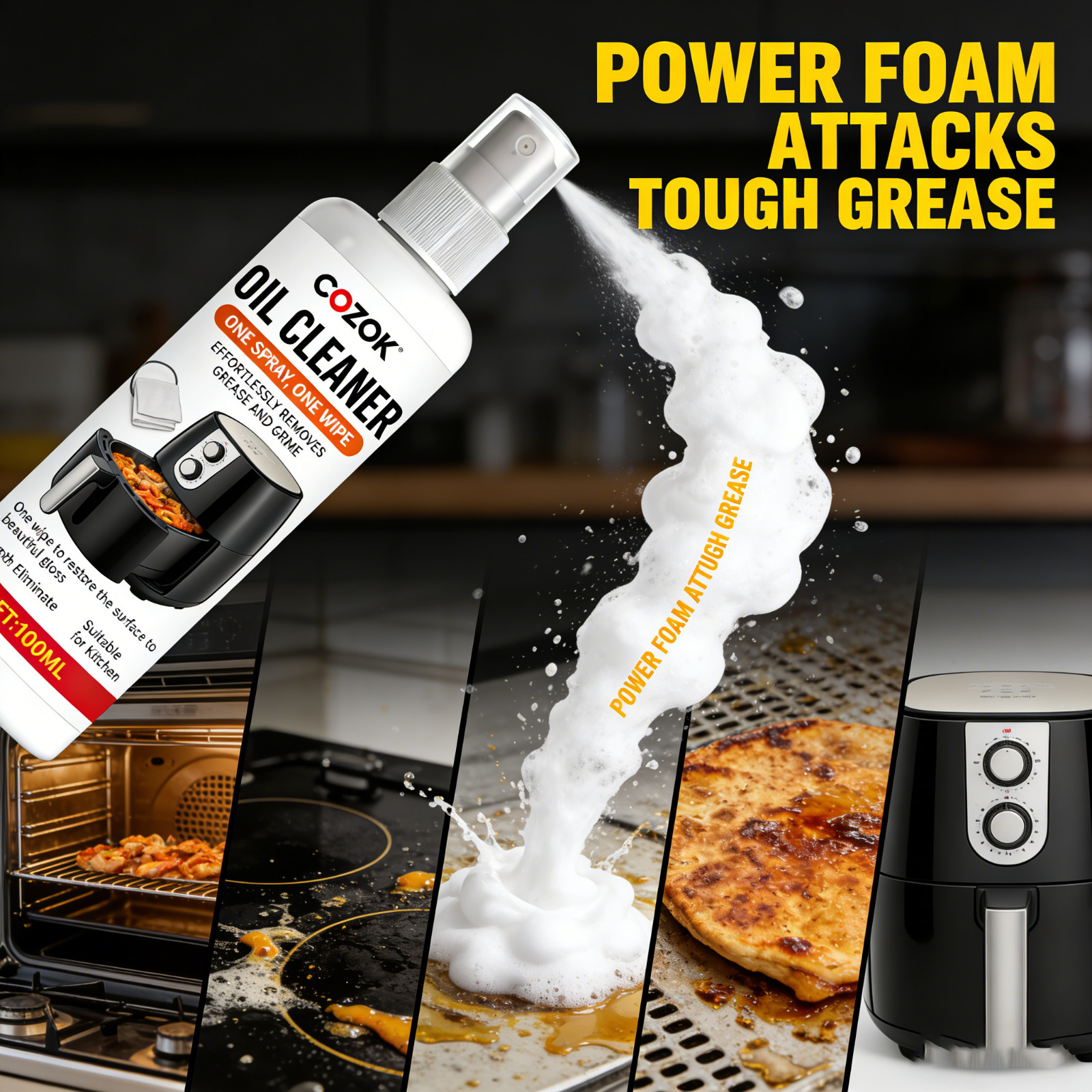 Kitchen All-Purpose Degreaser – One Spray One Wipe for Stove, Oven, Hood, Air Fr