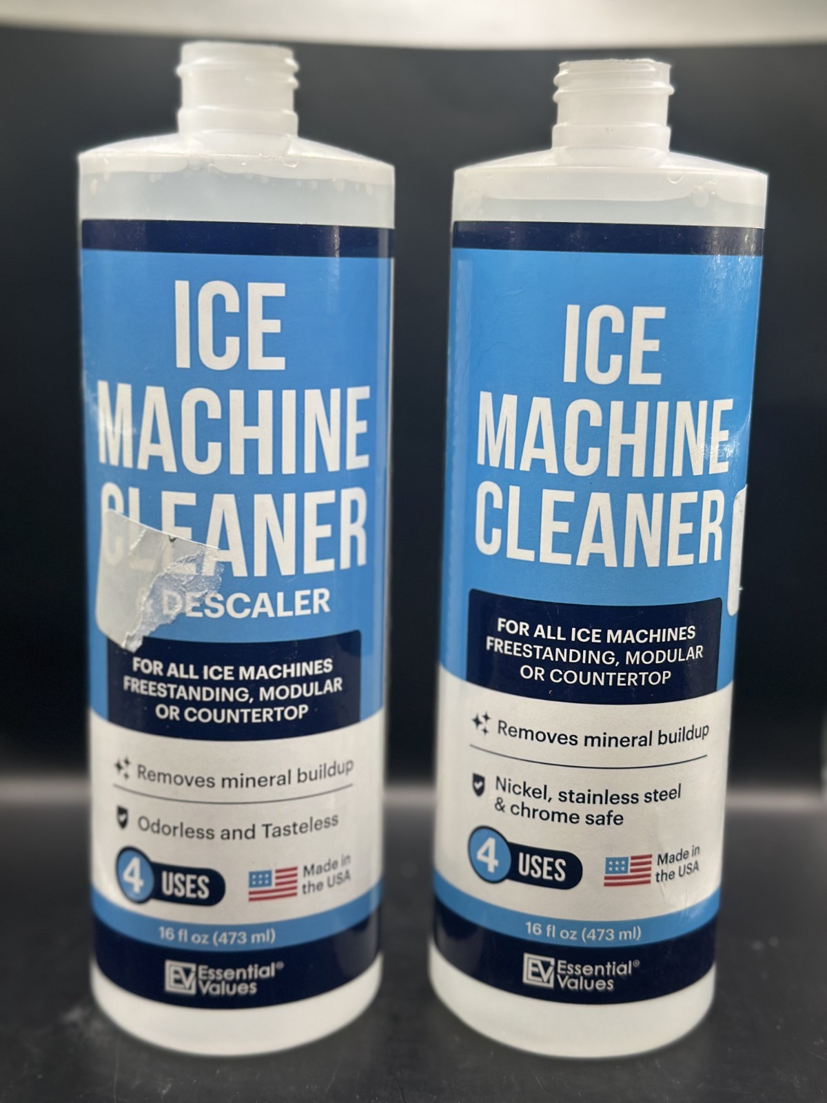 Essential Values Ice Machine Cleaner 16 fl oz, Nickel Safe Descaler (NO TOP CAP)