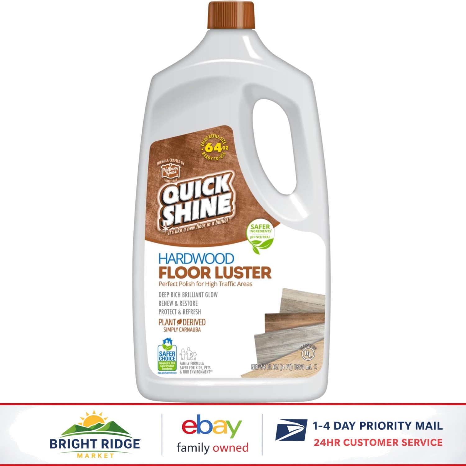 64oz Safer Choice Hardwood Cleaner, pH Neutral, Easy Squirt Application