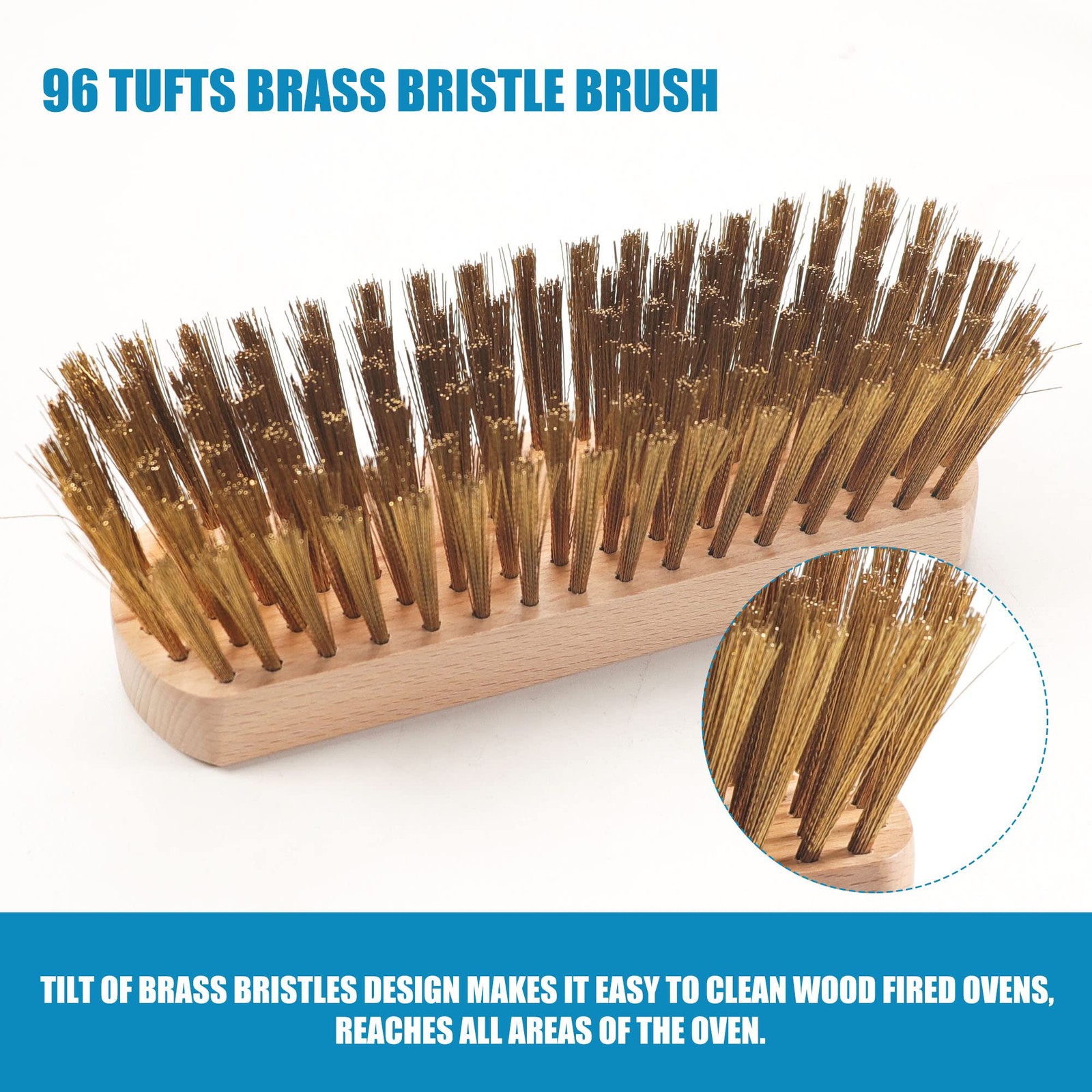 Pizza Oven Brush 7 Inch Brass Bristles Brush Head and Scraper