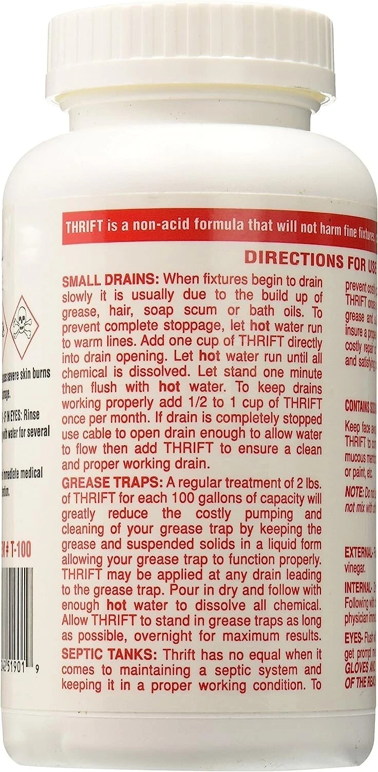 Thrift T-100 Alkaline Based 1-Pound Granular Drain Cleaner -1 lb