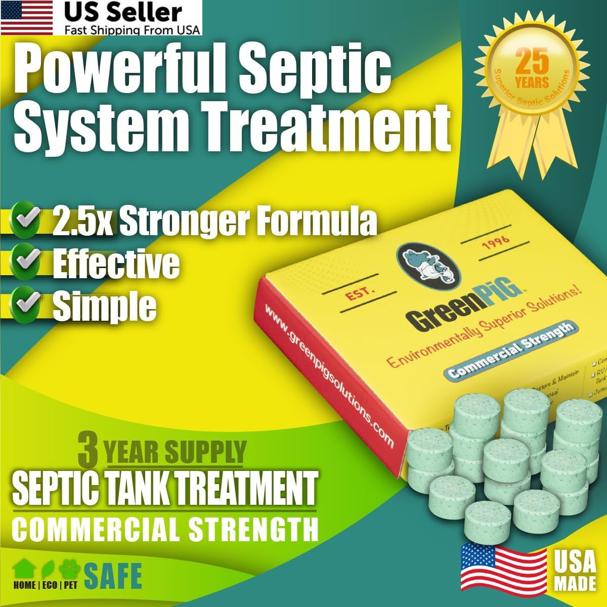 Green Pig Septic Tank Treatment Pucks – Enzyme & 18 Count (Pack of 1)