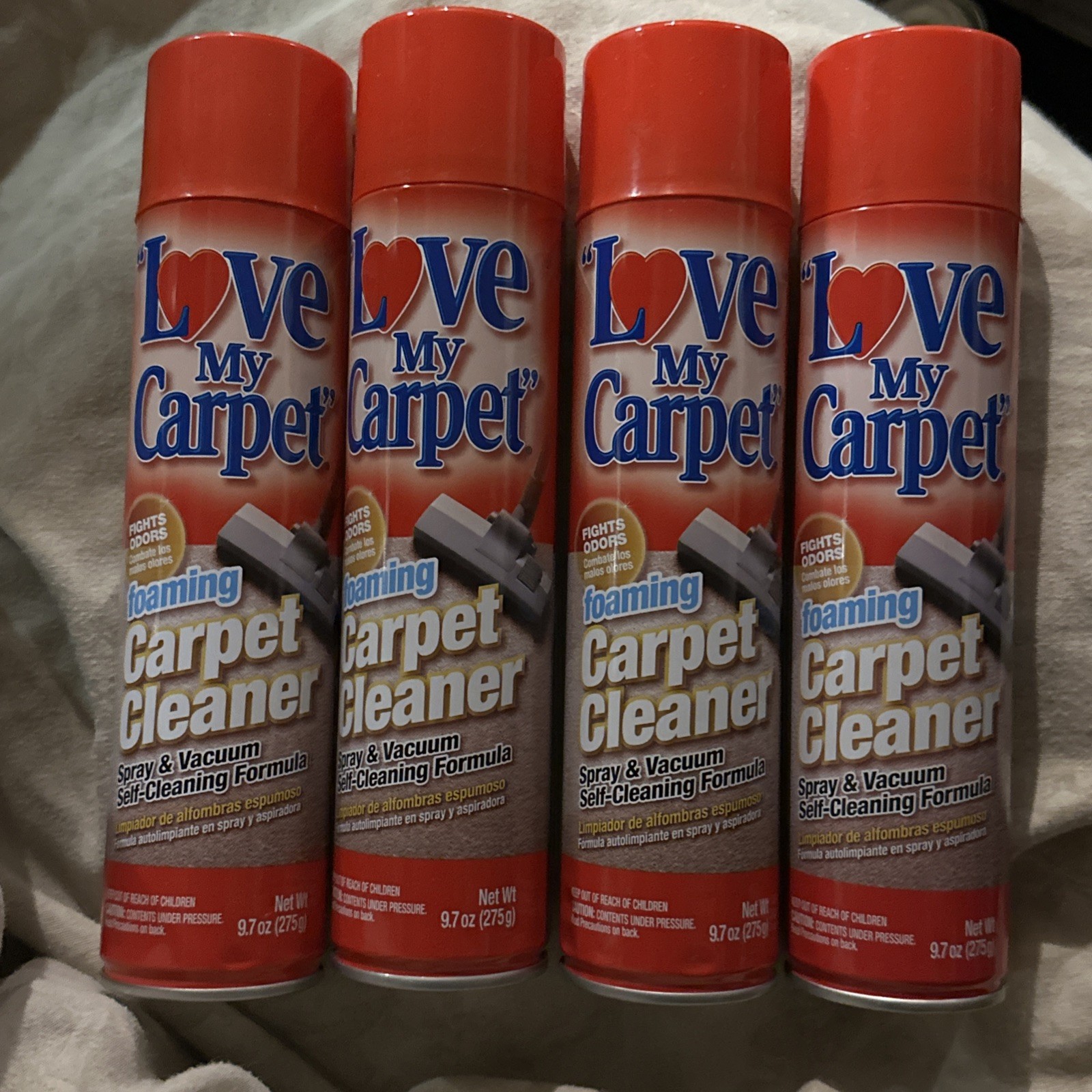 4 cans of ,Love My Carpet Cleaner Foam Spray ,Vacuum Self Cleaning, 9.7oz each