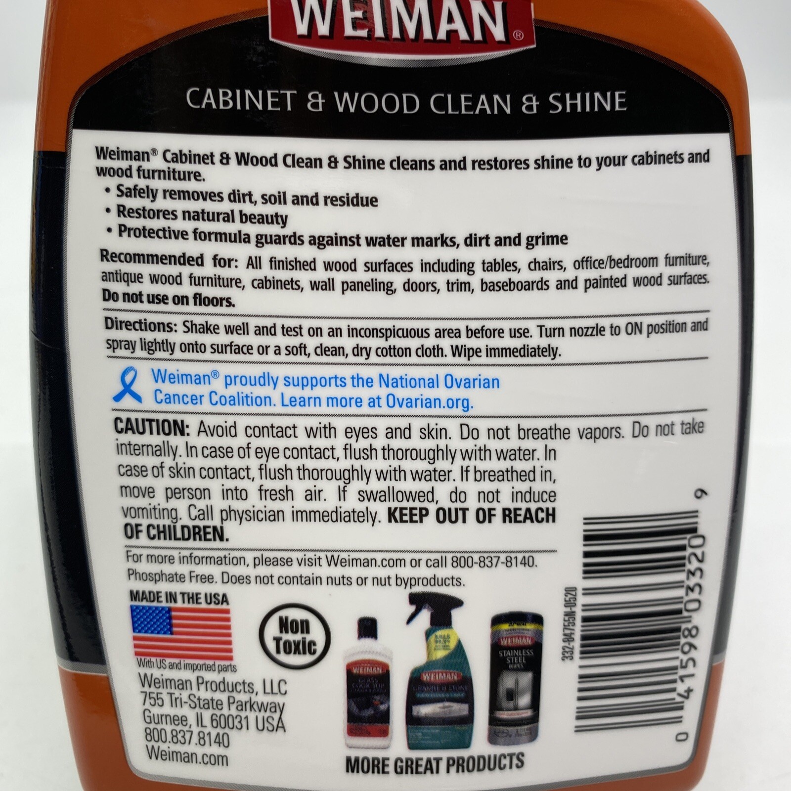 Weiman Wood Cleaner and Furniture Polish Spray 16 Fluid Ounce Bottle