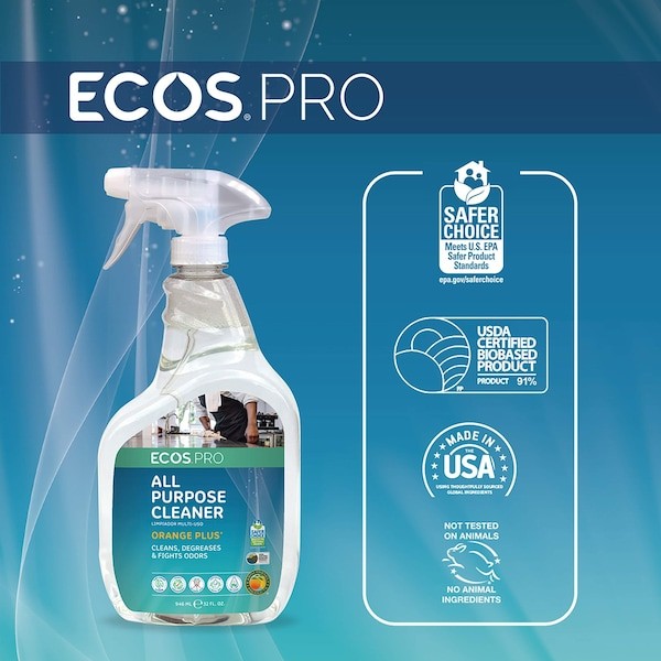 Ecos Pro Pl9706/6 All Purpose Cleaner, Trigger Spray Bottle, 32 Oz, Orange, 6 Pk