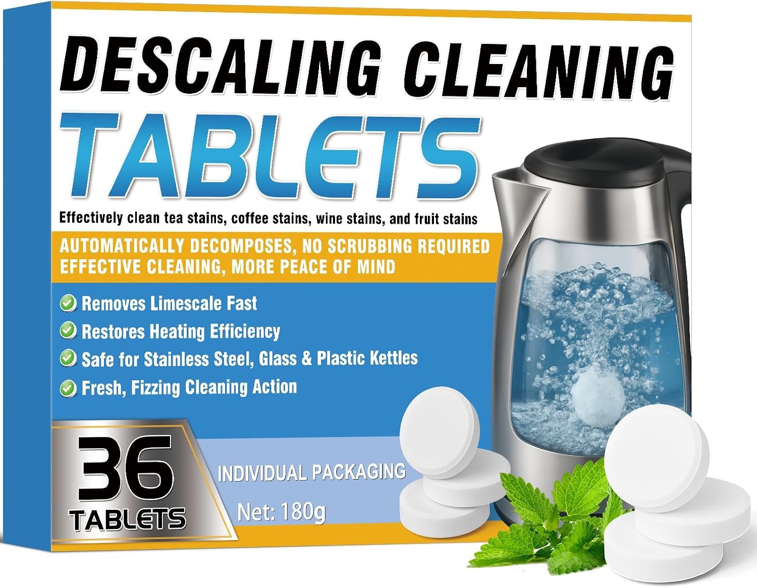 Kettle Descaler Tablet 36 Packs, Powerful Limescale Remover for Coffee Maker,