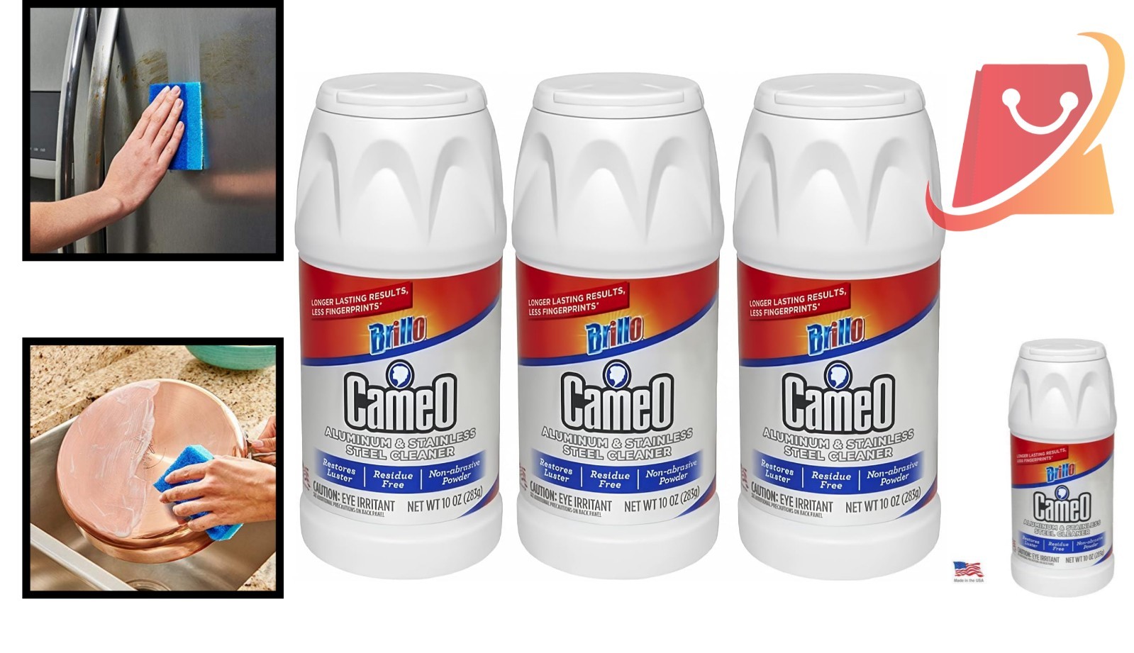 Cameo Cleaner Powder Aluminum Stainless Steel No Scratch 10oz Pack of 3