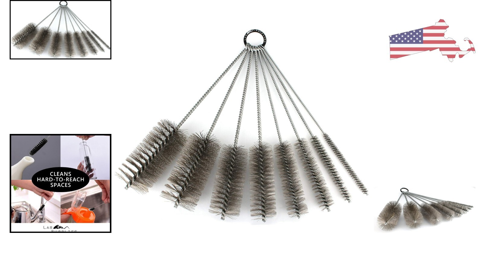 Size/Count/Pack: 1 set of 8 brushes, 12 in overall length, varying diameters