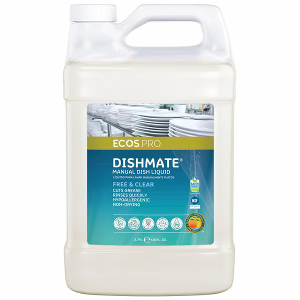 Ecos Dish Soap, Hand Wash, 1 gal, Jug, Liquid, Unscented, Biodegradable, 4 PK