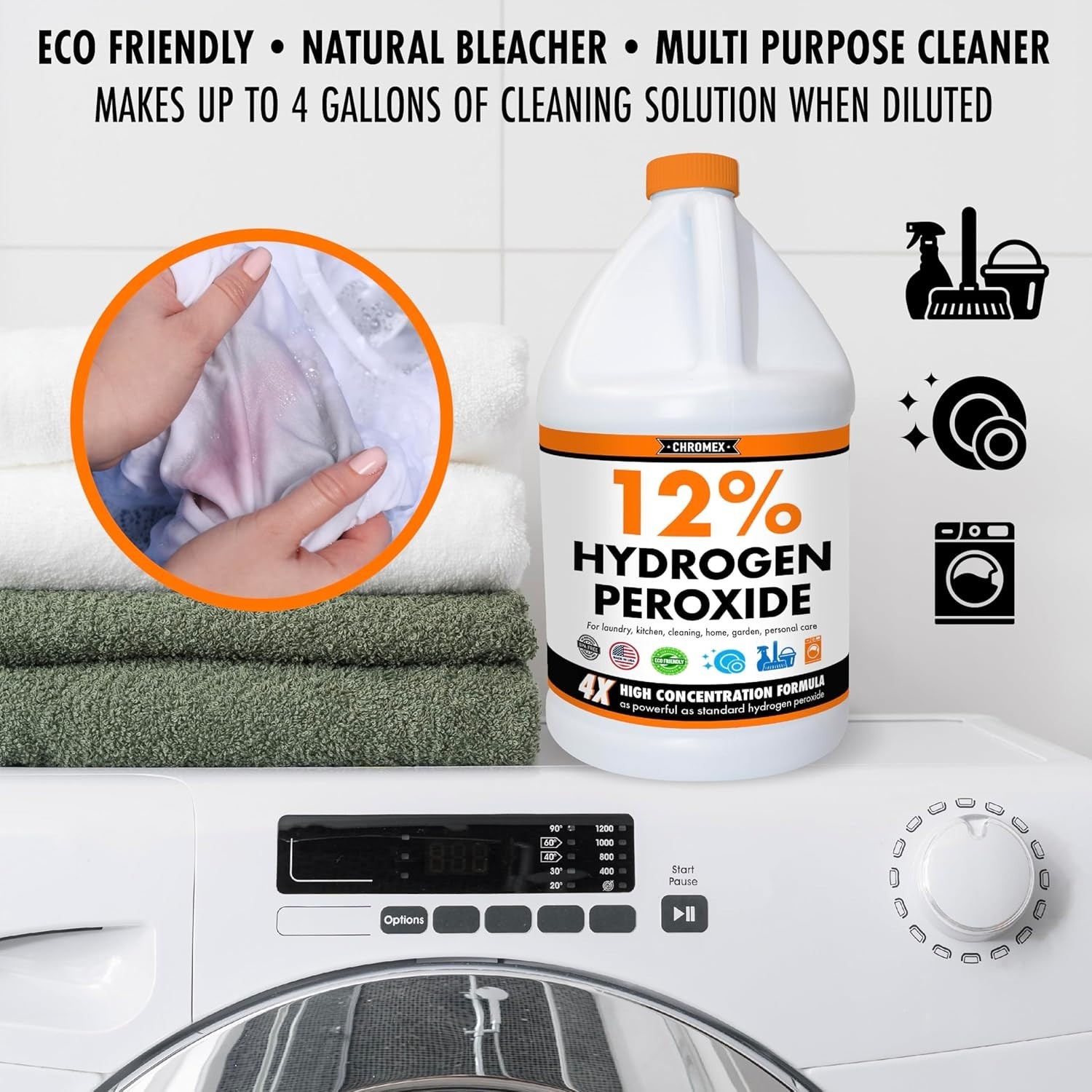 Hydrogen Peroxide 12% Food Grade, 4X Power Concentrated Solution – 2 Gallons