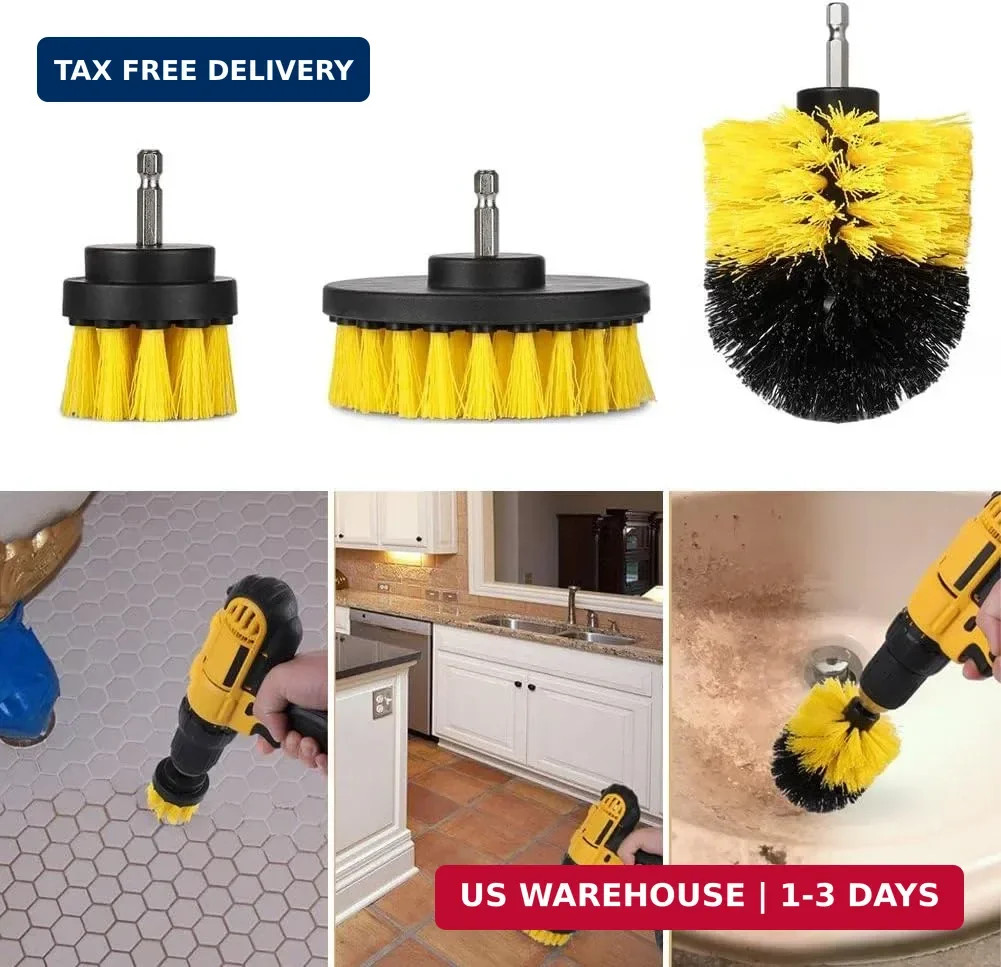 Drill Brush Car Detailing Attachment Set – 3 Piece Power Scrubber Brush Kit for