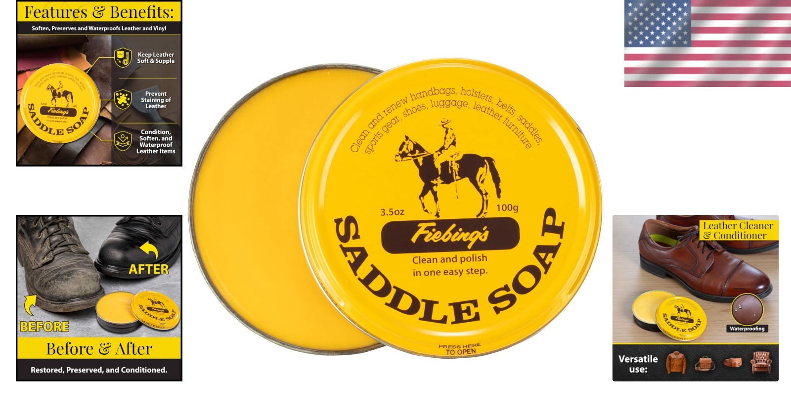 3.5 oz Fiebing’s Saddle Soap – All-in-One Leather Cleaner & Conditioner Paste