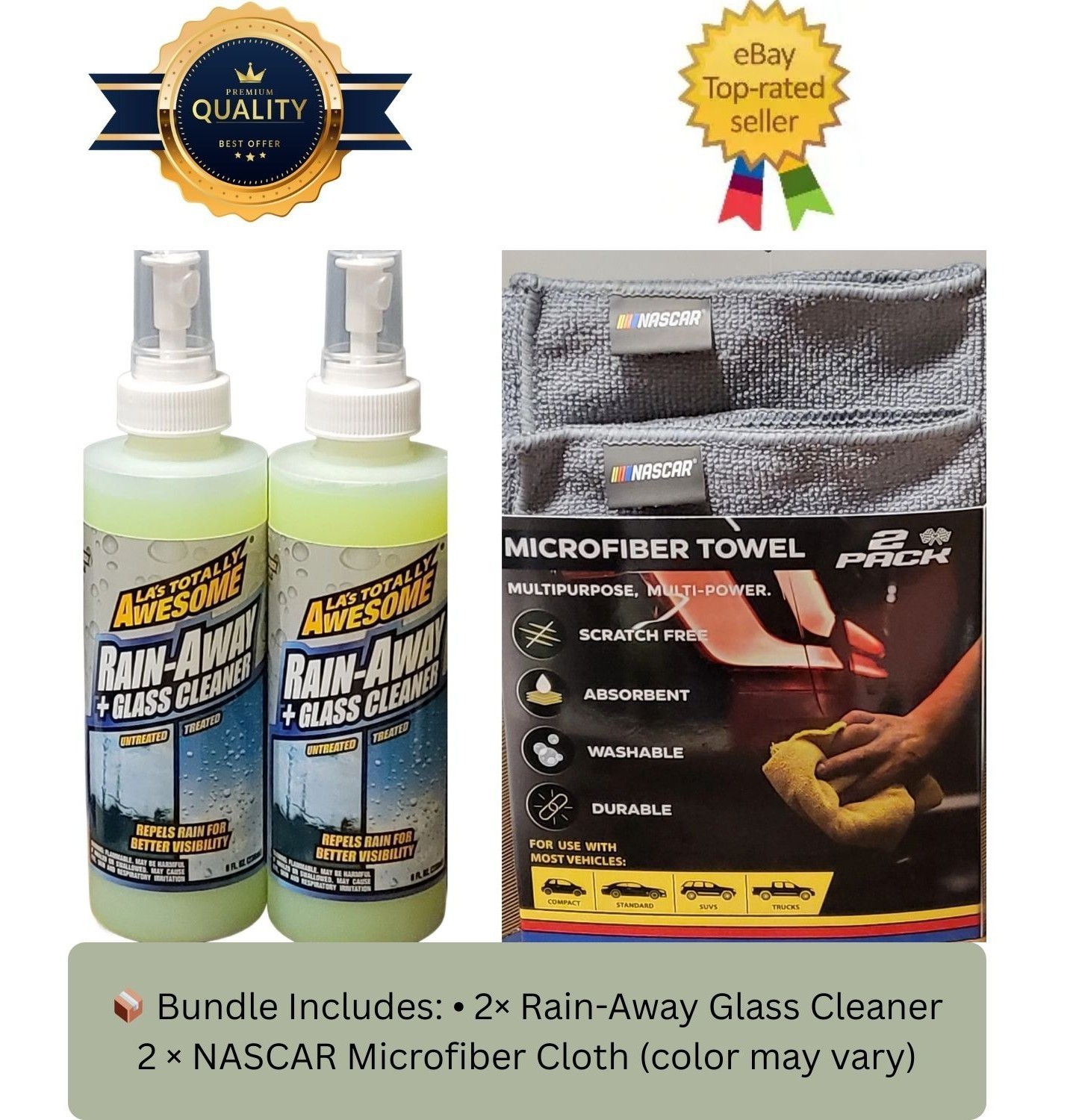LA’s Totally Awesome Rain-Away Glass Cleaner + NASCAR Towels | Rare Bundle