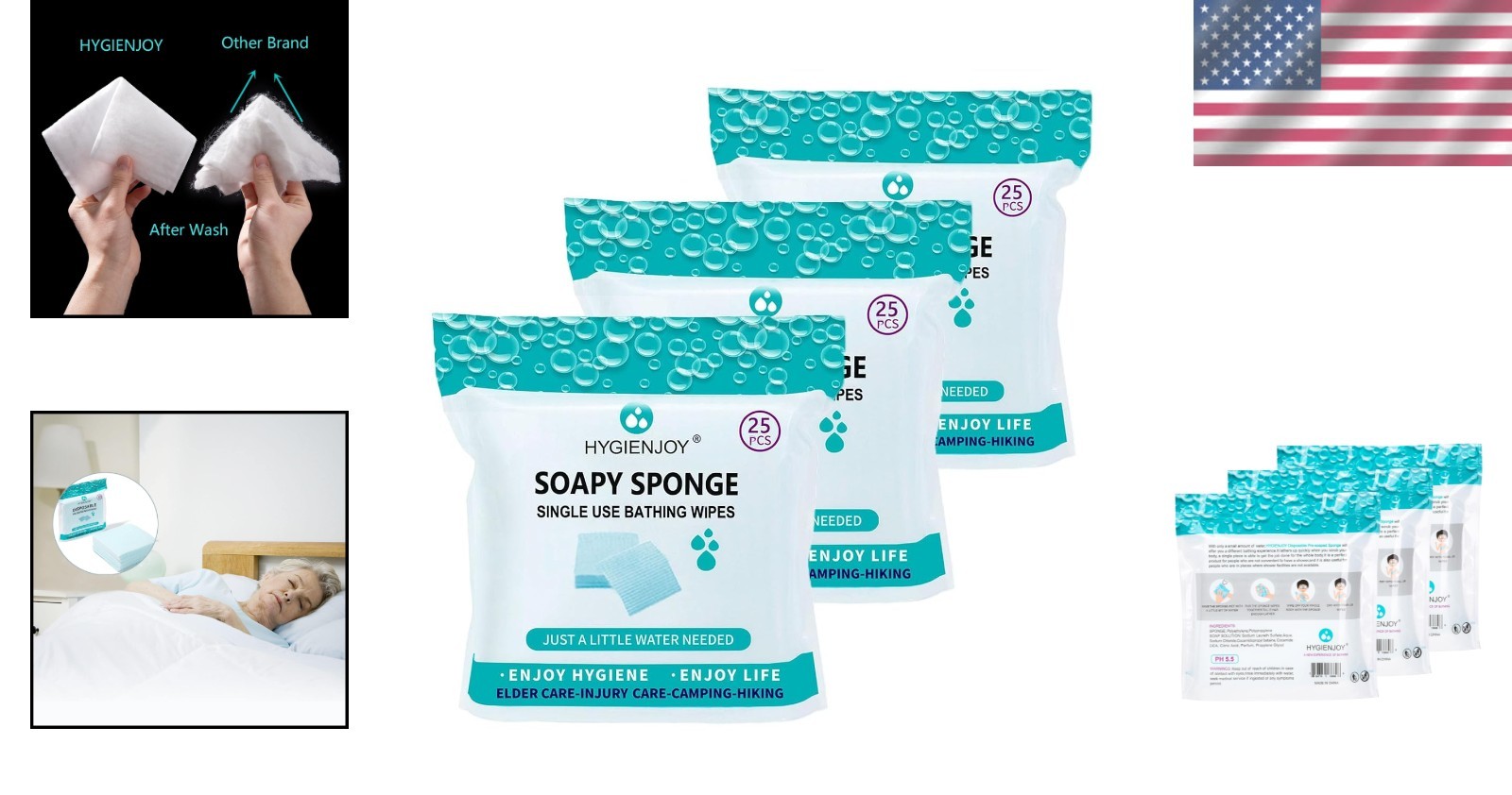 3 Packs of Residue-Free Bathing Wipes – Ideal for Campers & Elderly Care