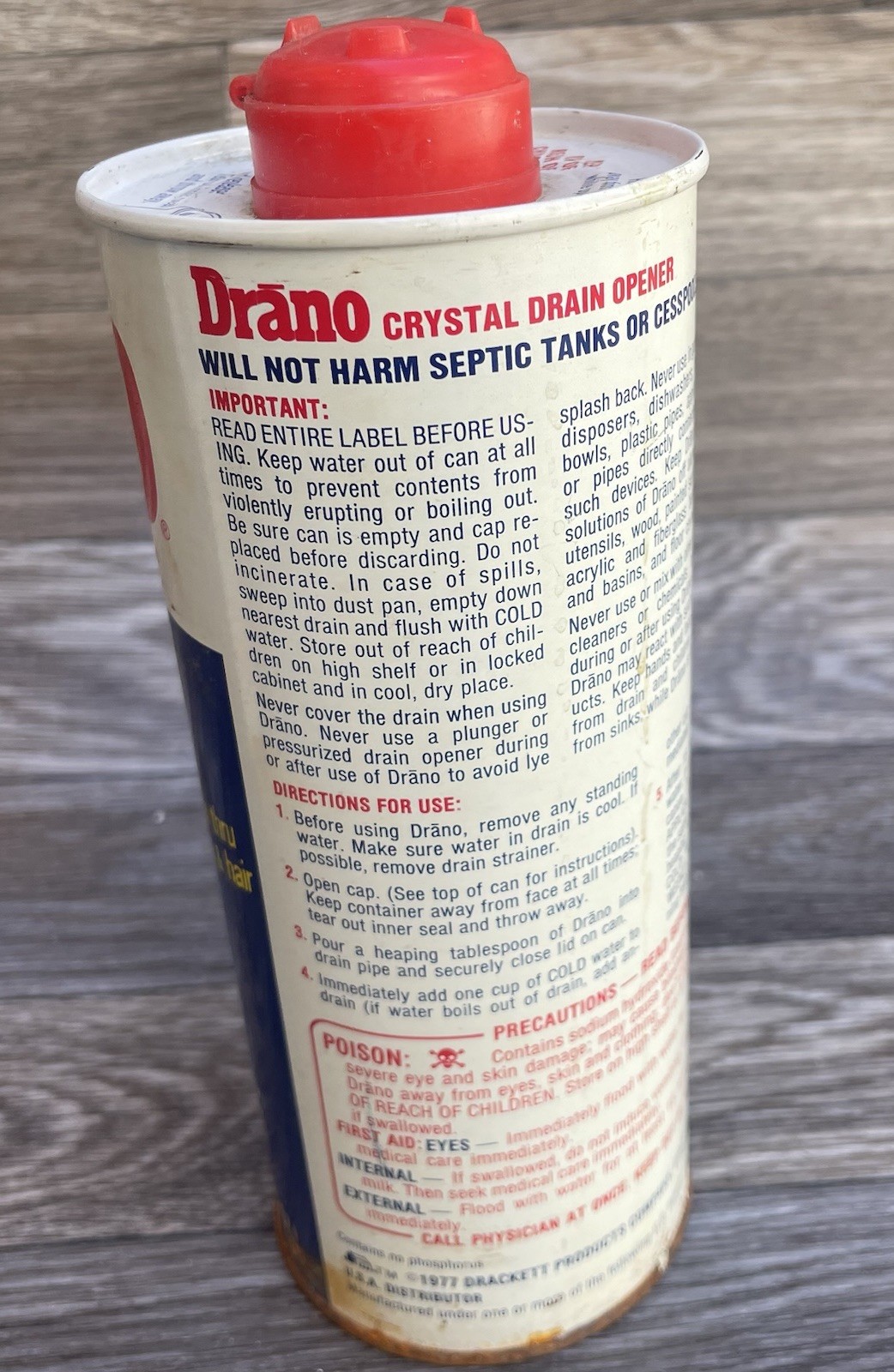 Vintage Crystal Drano All Purpose Drain Opener 26oz Can 1977-1984 Full Unopened